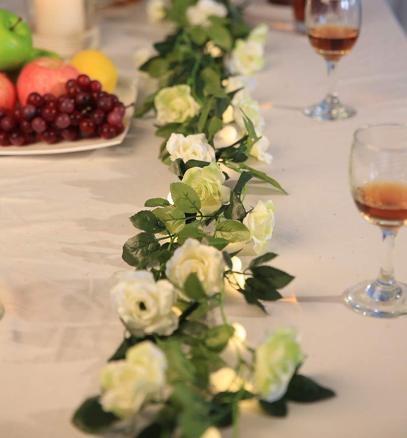 ZWYOQI 16 FT Fake Rose Vine Garland Artificial Flowers Plants Hanging Rose Ivy Home Hotel Office Wedding Party Garden DÃ©cor (White/2PCS) - Image 5